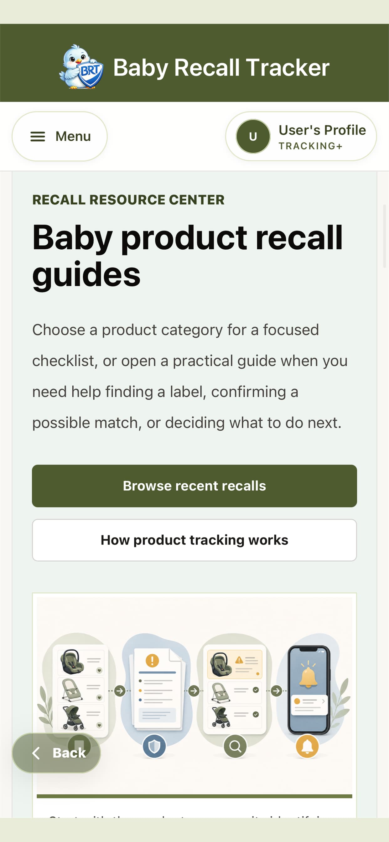 Baby Recall Tracker product recall guide directory.