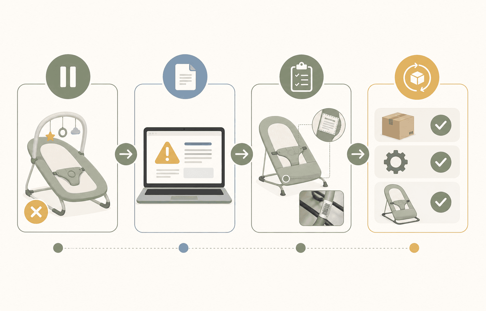 A calm step-by-step recall action flow for families.