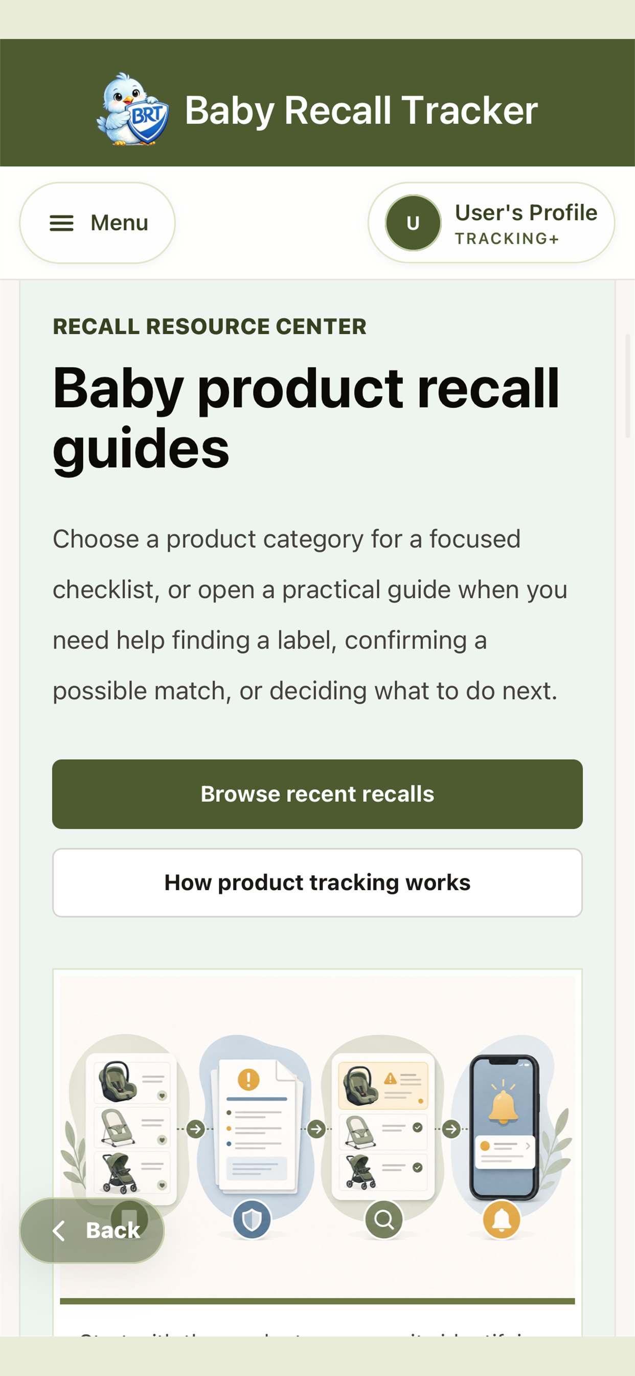 Baby Recall Tracker product recall guide directory.